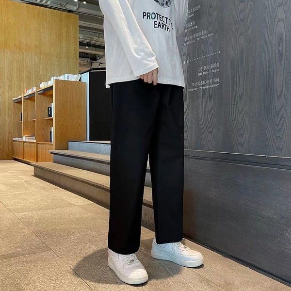 men's pants 2021 long solid color casual hong kong style loose harajuku straight wide-leg sports, Black 
men's pants 2021 long solid color casual hong kong style loose harajuku straight wide-leg sports, Black