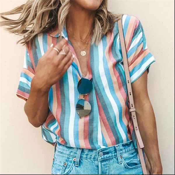 new vogue womens colorized striped blouse fashion lady short sleeve loose shirts female summer clothes shirt 2021, White
new vogue womens colorized striped blouse fashion lady short sleeve loose shirts female summer clothes shirt 2021, White