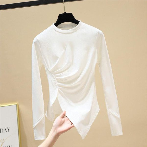 women's t-shirt 2021 full solid o neck spring fashion all match tight-fitting irregular women, White
women's t-shirt 2021 full solid o neck spring fashion all match tight-fitting irregular women, White