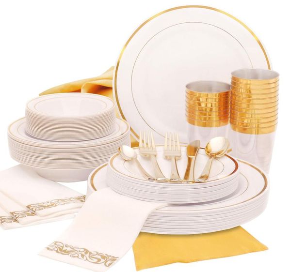 10 guest gold dinnerware wedding party set rim plastic plates gold plastic silverware cups fork paper for party supplies
10 guest gold dinnerware wedding party set rim plastic plates gold plastic silverware cups fork paper for party supplies