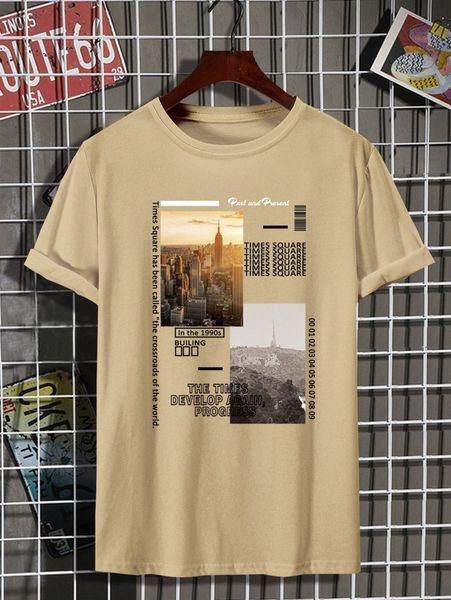 men slogan & skyscrapers print tee k54e#, White;black 
men slogan & skyscrapers print tee k54e#, White;black