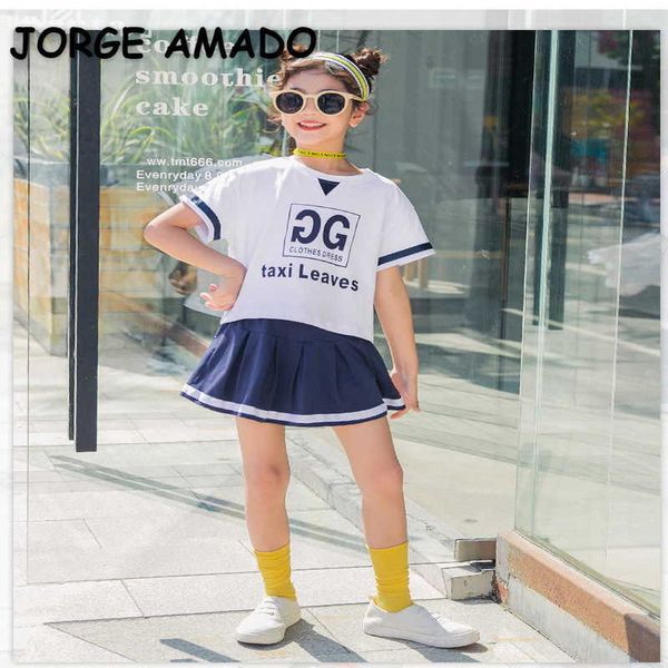 summer teenager girls 2-pcs sets short sleeves letters t-shirt + elastic skirts sports style kids clothes e2072 210610, White 
summer teenager girls 2-pcs sets short sleeves letters t-shirt + elastic skirts sports style kids clothes e2072 210610, White
