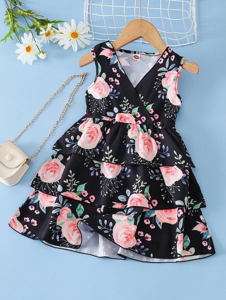 toddler girls floral print overlap collar layered hem belted dress she, Red;yellow
toddler girls floral print overlap collar layered hem belted dress she, Red;yellow
