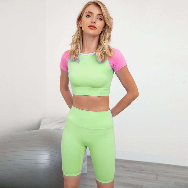 contrast color tracksuits women's stitching running shockproof fitness suit short sleeve shorts exercise yoga set, Gray
contrast color tracksuits women's stitching running shockproof fitness suit short sleeve shorts exercise yoga set, Gray
