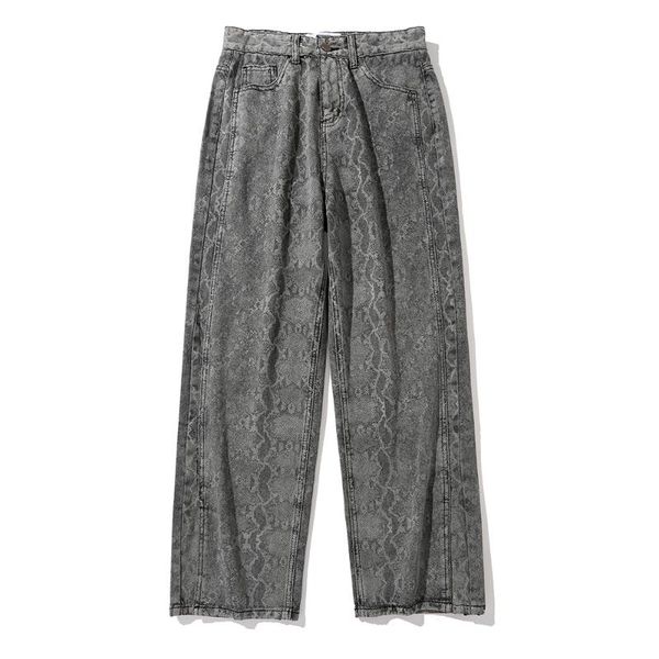men's jeans clothing high-street distressed snake print tie-dye casual loose straight trousers with slits, Blue
men's jeans clothing high-street distressed snake print tie-dye casual loose straight trousers with slits, Blue
