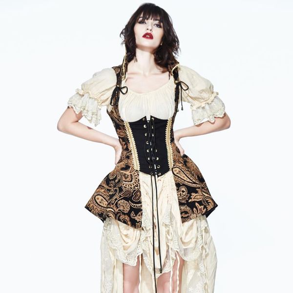 women's vests gothic brown with gold stand collar vest ladies steampunk sleeveless jacket tight-fitting bodice print long, Black;white
women's vests gothic brown with gold stand collar vest ladies steampunk sleeveless jacket tight-fitting bodice print long, Black;white