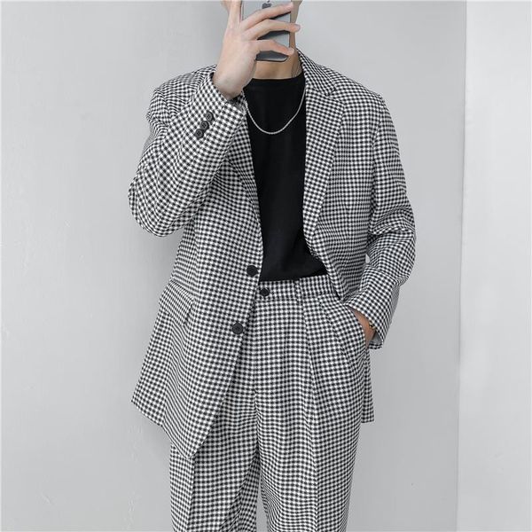 men's suits & blazers mens korean chic streetwear loose casual vintage plaid suit jackets brand male fashion wedding dress blazer coat, White;black
men's suits & blazers mens korean chic streetwear loose casual vintage plaid suit jackets brand male fashion wedding dress blazer coat, White;black