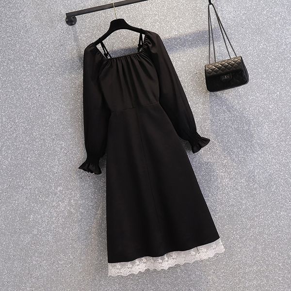 puff long white sleeve shredded lace dressed in black 2021 spring square collar midi vintage women's clothing big size gd63, Black;gray
puff long white sleeve shredded lace dressed in black 2021 spring square collar midi vintage women's clothing big size gd63, Black;gray