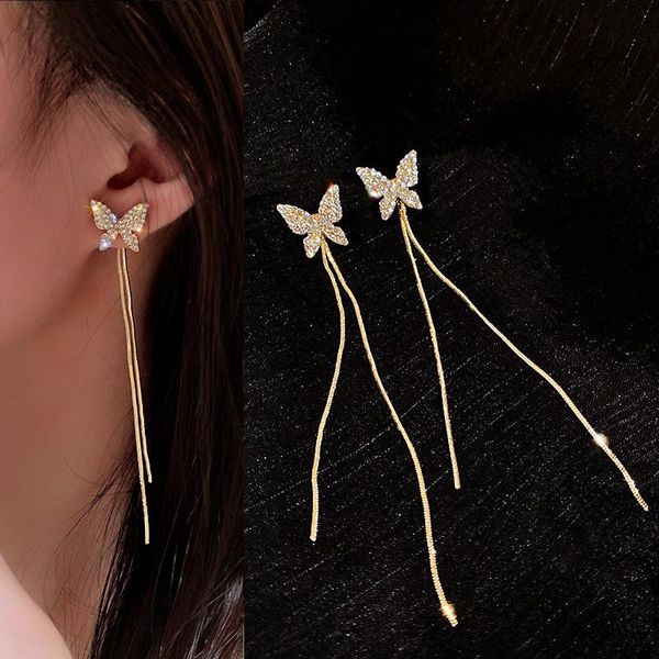 Dangle & Chandelier Korean Style Sweet Long Tassel Butterfly Earrings Shiny Rhinestone Hanging Earring For Women Girl Party Festival Jewelry, Silver
Dangle & Chandelier Korean Style Sweet Long Tassel Butterfly Earrings Shiny Rhinestone Hanging Earring For Women Girl Party Festival Jewelry, Silver