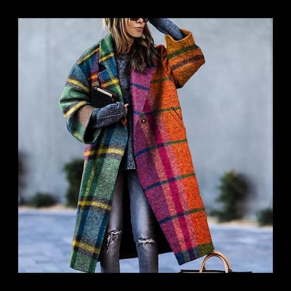 women's wool & blends autumn winter pocket colorblock plaid outwear loose blend long overcoat women vintage cardigan jackets -40, Black
women's wool & blends autumn winter pocket colorblock plaid outwear loose blend long overcoat women vintage cardigan jackets -40, Black