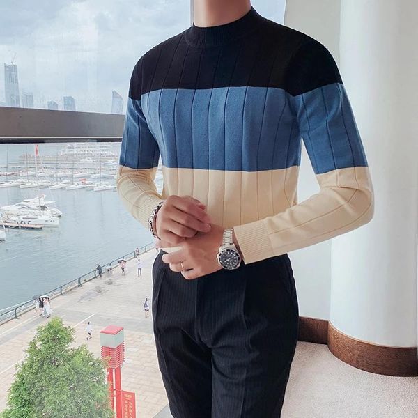 men's sweaters turtleneck sweater slim knit pullover winter contrast stripe casual autumn and, White;black
men's sweaters turtleneck sweater slim knit pullover winter contrast stripe casual autumn and, White;black