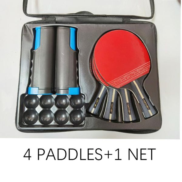 table tennis raquets professional double-sided rubber racket set with 4 pong paddles + 1 net pingpong bat
table tennis raquets professional double-sided rubber racket set with 4 pong paddles + 1 net pingpong bat