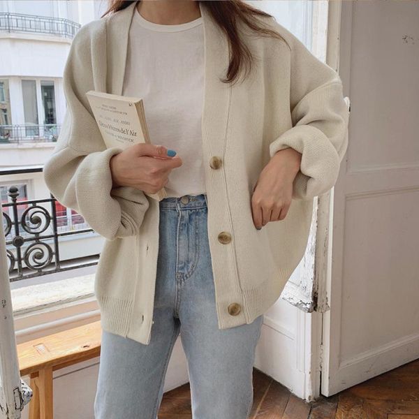 women's knits & tees 2021 winter spring sweaters v-neck buttons cardigans oversized fashionable korean lady knitwears, White
women's knits & tees 2021 winter spring sweaters v-neck buttons cardigans oversized fashionable korean lady knitwears, White