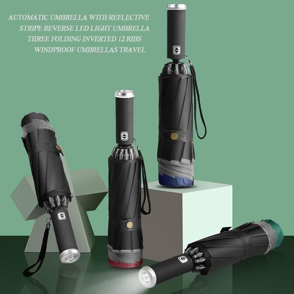 umbrellas automatic umbrella with reflective stripe reverse led light three folding inverted 12 ribs windproof travel household
umbrellas automatic umbrella with reflective stripe reverse led light three folding inverted 12 ribs windproof travel household