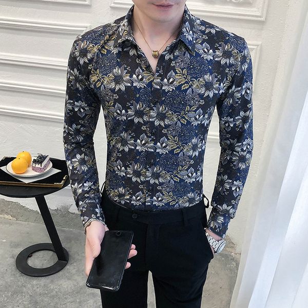 new chemise homme of the men with long sleeves thin floarl fit dressed shirts streetwear social party men's blouse hai3, White;black
new chemise homme of the men with long sleeves thin floarl fit dressed shirts streetwear social party men's blouse hai3, White;black