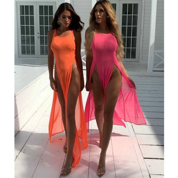 women's swimwear 2021 bikini cover ups women mesh sheer see through beach dress sleeveless split maxi swimsuit sarong, White;black
women's swimwear 2021 bikini cover ups women mesh sheer see through beach dress sleeveless split maxi swimsuit sarong, White;black
