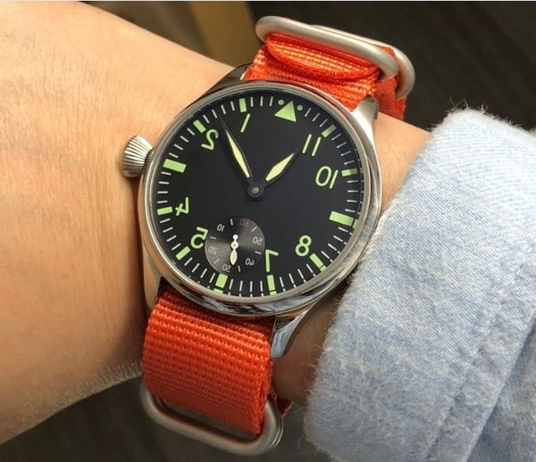 44mm black dial asian 6498 17 jewels hand wind movement men's watch green luminous mechanical watches gr38-20, Slivery;brown
44mm black dial asian 6498 17 jewels hand wind movement men's watch green luminous mechanical watches gr38-20, Slivery;brown