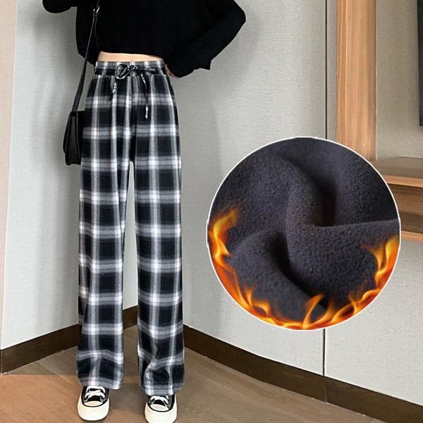 thickened plaid pants women straight 2021 winter new high waist thinning wide leg sportwear casual plus velvet loose trousers, Black;white
thickened plaid pants women straight 2021 winter new high waist thinning wide leg sportwear casual plus velvet loose trousers, Black;white