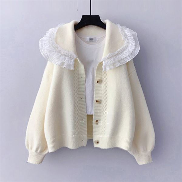 azyt autumn winter knit female cardigan lace turn down collar sweater womens jacket loose elegant ladys pull femme 210914, White;black
azyt autumn winter knit female cardigan lace turn down collar sweater womens jacket loose elegant ladys pull femme 210914, White;black