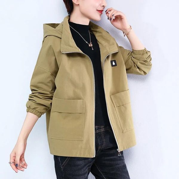 women's jackets 2021 casual short hooded women vintage loose with two pockets coat female spring autumn korean style cropped outwear, Black;brown
women's jackets 2021 casual short hooded women vintage loose with two pockets coat female spring autumn korean style cropped outwear, Black;brown