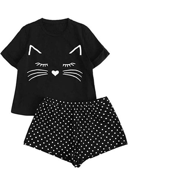 women home clothes casual cat shorts short sleeve t-shirt sleepwear nightwear set solid color sleep clothes #t1g, Black;red
women home clothes casual cat shorts short sleeve t-shirt sleepwear nightwear set solid color sleep clothes #t1g, Black;red