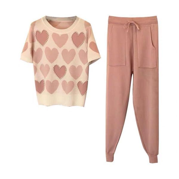 women's two piece pants 2021 summer love printed knitted peice set women short sleeve beading sweater female +pants suit casual tracksu, White
women's two piece pants 2021 summer love printed knitted peice set women short sleeve beading sweater female +pants suit casual tracksu, White