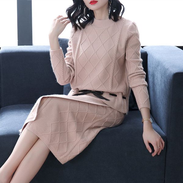 and winter stylish new fashion ribbon knitted shirt + waist skirt two-suit women's garments ws98, White
and winter stylish new fashion ribbon knitted shirt + waist skirt two-suit women's garments ws98, White