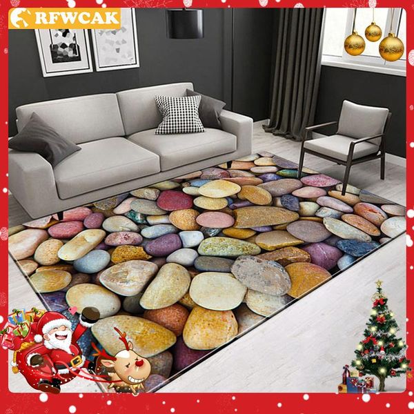 carpets nordic modern 3d visual printing and dyeing simulation cobblestone coffee table carpet living room bedroom floor mat