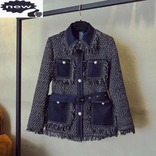 women's jackets qualities womens turn down collar autumn denim patchwork tweed pockets tassel single breasted sashes office ladies wear, Black;brown
women's jackets qualities womens turn down collar autumn denim patchwork tweed pockets tassel single breasted sashes office ladies wear, Black;brown