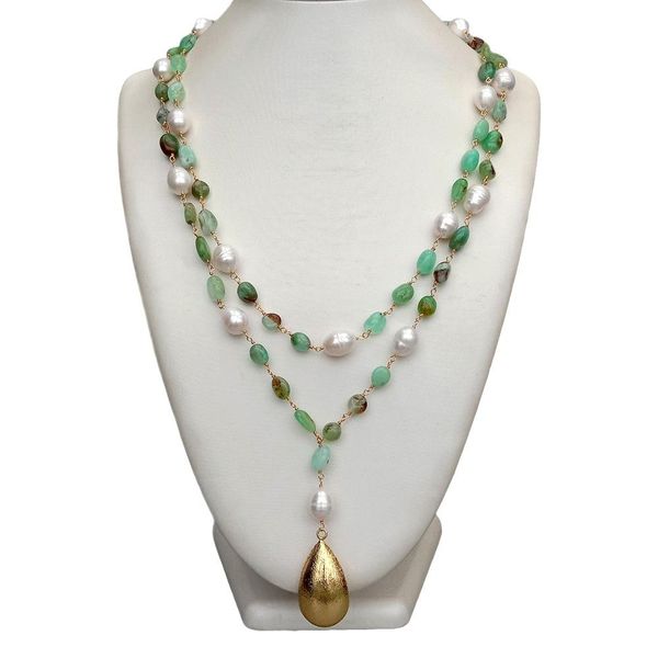 natural chrysoprase orm white rice freshwater pearl statement necklace heart brushed gold color pendant 25", Silver
natural chrysoprase orm white rice freshwater pearl statement necklace heart brushed gold color pendant 25", Silver