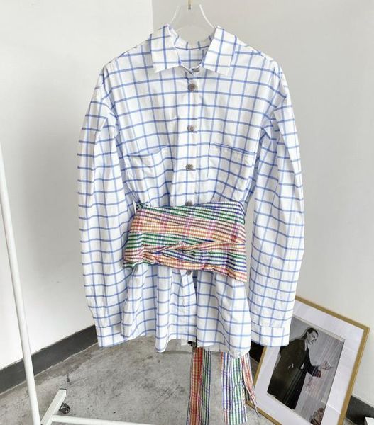 women's blouses & shirts stitching girdle colorful tie cotton lace-up plaid shirt women lapel waist lantern sleeve blouse, White
women's blouses & shirts stitching girdle colorful tie cotton lace-up plaid shirt women lapel waist lantern sleeve blouse, White