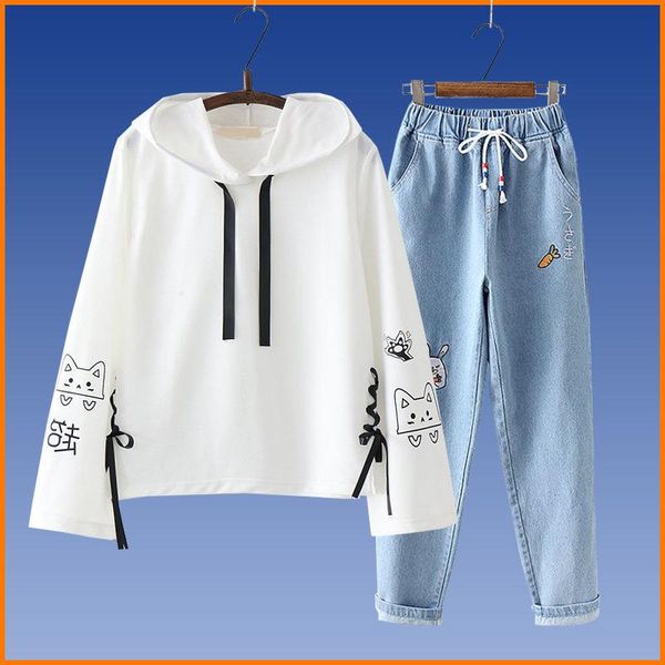 women's two piece pants tracksuit 2 set autumn hoodie sweatshirts + jeans sports suit female sets sportswear for woman x2, White
women's two piece pants tracksuit 2 set autumn hoodie sweatshirts + jeans sports suit female sets sportswear for woman x2, White