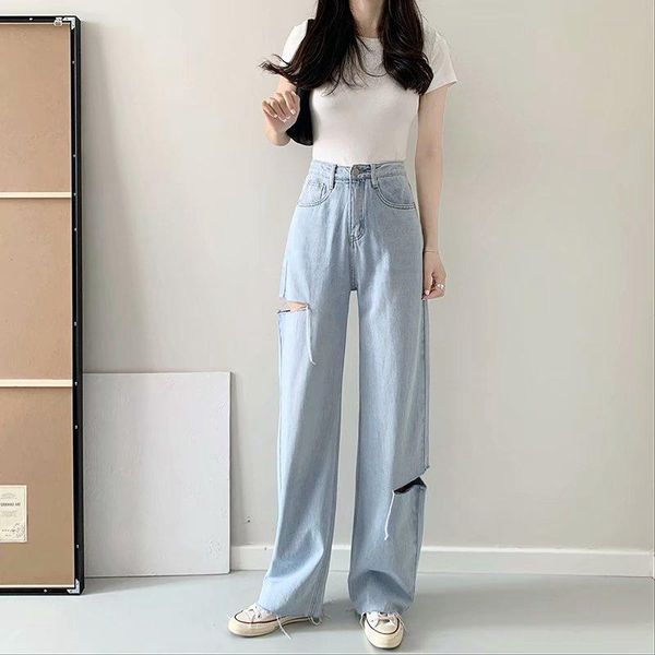 women's jeans 2021 version of light-colored with holes, thin design in summer, high waist and wide legs, old pants dlzk573, Blue
women's jeans 2021 version of light-colored with holes, thin design in summer, high waist and wide legs, old pants dlzk573, Blue