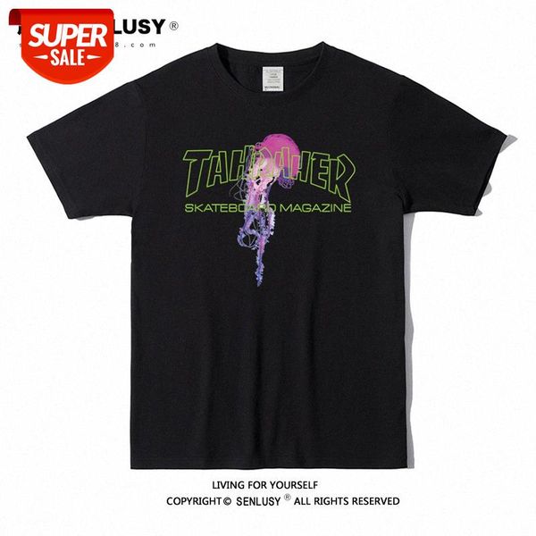 skateboard flame classic men's and women's short sleeve t-shirt jellyfish printed letters pure cotton couple t #se2s, White;black
skateboard flame classic men's and women's short sleeve t-shirt jellyfish printed letters pure cotton couple t #se2s, White;black