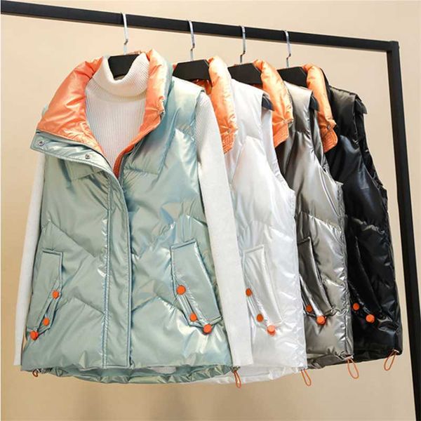 women's vests 2021 women winter vest stand collar short glossy cotton padded waistcoat female casual sleeveless jacket outwear, Black;white
women's vests 2021 women winter vest stand collar short glossy cotton padded waistcoat female casual sleeveless jacket outwear, Black;white