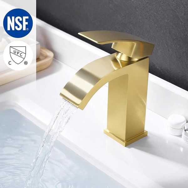 brushed gold brass bathroom waterfall faucet single handle one hole vanity sink faucet cupc nsf certified brass construction
brushed gold brass bathroom waterfall faucet single handle one hole vanity sink faucet cupc nsf certified brass construction