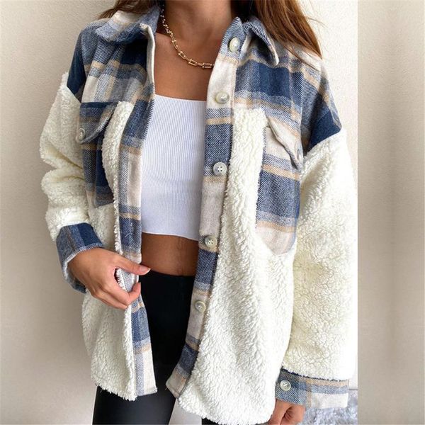 women warm turn-down paid print patchwork lamb wool coat single breasted long sleeve autumn winter with pocket kg-237, Black;brown
women warm turn-down paid print patchwork lamb wool coat single breasted long sleeve autumn winter with pocket kg-237, Black;brown