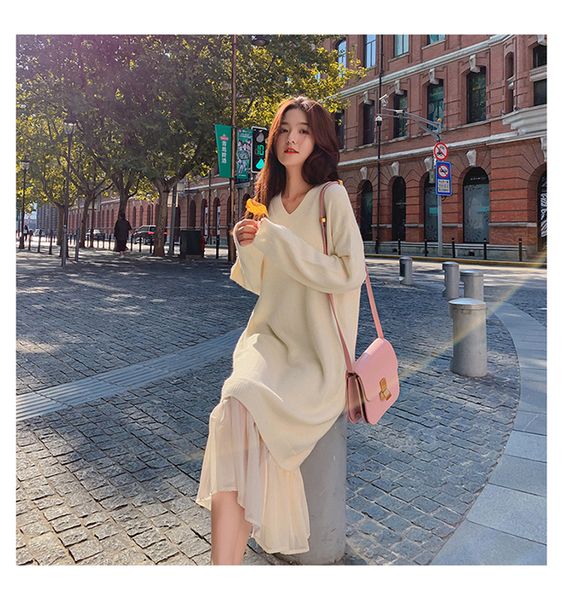 dress for women casual v-neck loose women sweater dress elegant autumn winter dress ruffles patchwork female long knitted plus, Black;gray
dress for women casual v-neck loose women sweater dress elegant autumn winter dress ruffles patchwork female long knitted plus, Black;gray
