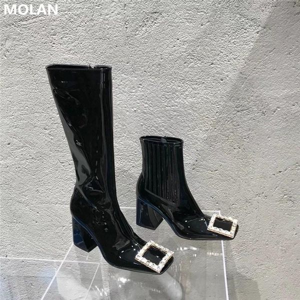 boots 2021 fashion luxury bling rhinestone square buckle genuine leather women's brand designer high heels ladies shoes, Black
boots 2021 fashion luxury bling rhinestone square buckle genuine leather women's brand designer high heels ladies shoes, Black
