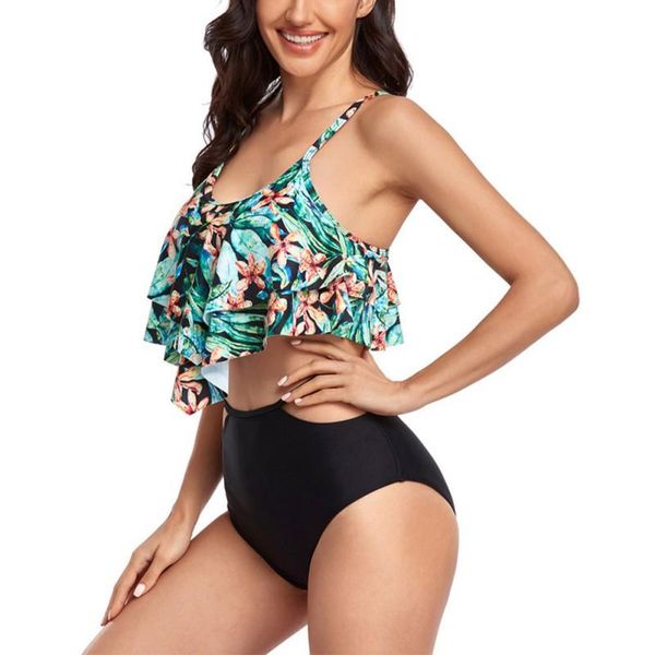 women's swimwear two pieces high waist bikini set women double-layer swimsuit ruffle bathing suit beachwear, White;black
women's swimwear two pieces high waist bikini set women double-layer swimsuit ruffle bathing suit beachwear, White;black