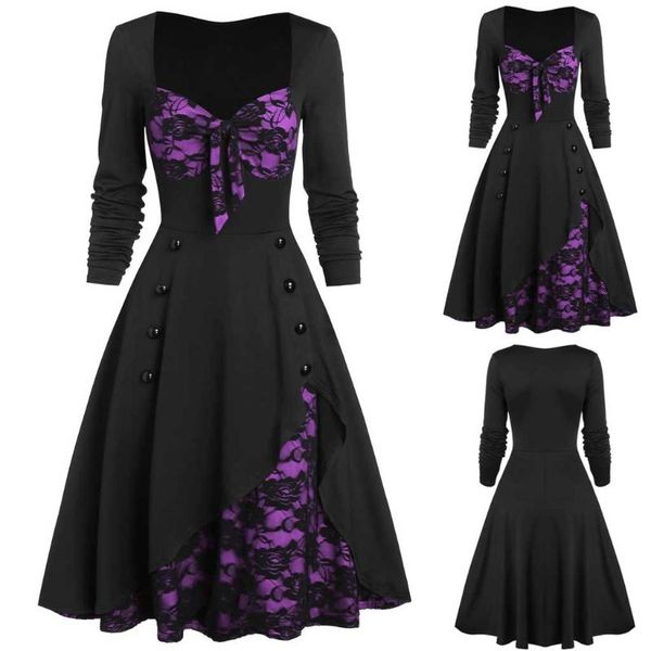 casual dresses plus size women lace patchwork party flower ladies mock button bowknot long dress winter female vintage, Black;gray
casual dresses plus size women lace patchwork party flower ladies mock button bowknot long dress winter female vintage, Black;gray