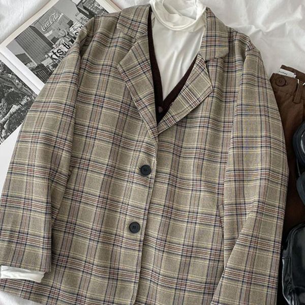 women's suits & blazers formal lattice loose jacket women casual v-neck long sleeve fashion blazer femme straight office lady wear, White;black
women's suits & blazers formal lattice loose jacket women casual v-neck long sleeve fashion blazer femme straight office lady wear, White;black