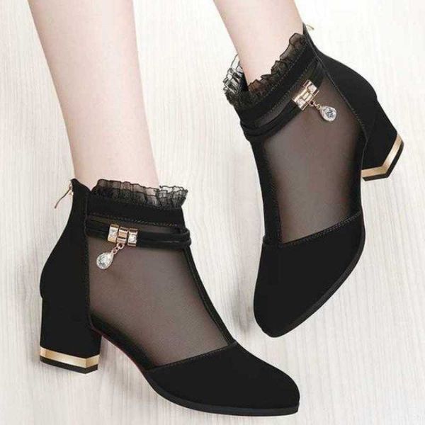 net yarn women's shoes high-heeled sandals women thick heel short tube new singles y0721, Black
net yarn women's shoes high-heeled sandals women thick heel short tube new singles y0721, Black