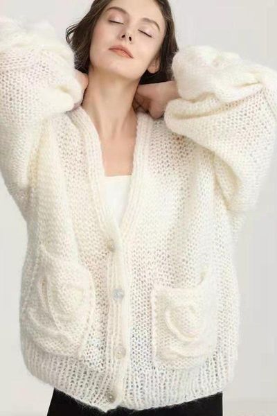 women's knits & tees hand knitting lazy style knitted cardigan soft waxy mohair loose lantern sleeve hollow out sweater 2021 female, White
women's knits & tees hand knitting lazy style knitted cardigan soft waxy mohair loose lantern sleeve hollow out sweater 2021 female, White