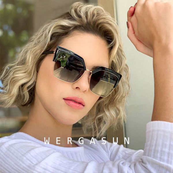 wergasun 2020 new fashion half frame square sunglasses women brand designer vintage metal sun glasses female gradient shades, White;black 
wergasun 2020 new fashion half frame square sunglasses women brand designer vintage metal sun glasses female gradient shades, White;black