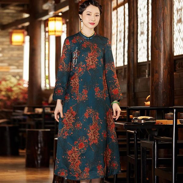 ethnic clothing autumn and winter 2021 retro silk xiangyunsha chinese literature art printing improved mother's cheongsam dress, Red
ethnic clothing autumn and winter 2021 retro silk xiangyunsha chinese literature art printing improved mother's cheongsam dress, Red