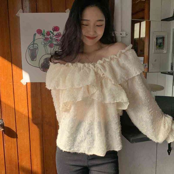 chic shirt woman spring korea gentle temperament one-line neck strapless ruffled loose flared sleeve shirt top, White
chic shirt woman spring korea gentle temperament one-line neck strapless ruffled loose flared sleeve shirt top, White