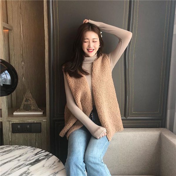 women's vests make clothing han edition brief paragraph lambs wool loose sleeveless vest female students show thin coat, Black;white
women's vests make clothing han edition brief paragraph lambs wool loose sleeveless vest female students show thin coat, Black;white