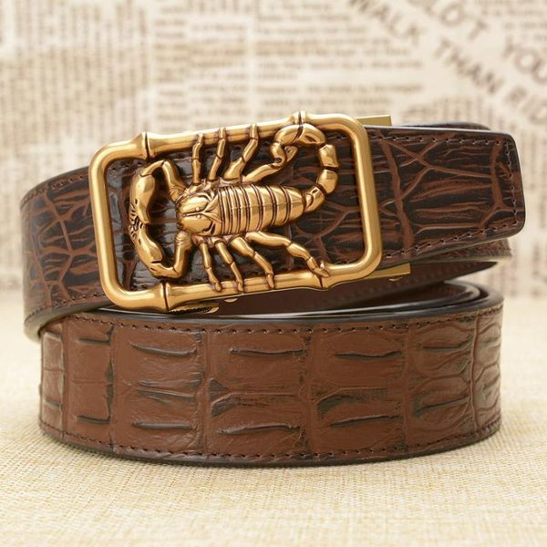 belts men's high-grade crocodile skin leather belt golden scorpion automatic buckle fashion luxury vintage casual wild waistband, Black;brown
belts men's high-grade crocodile skin leather belt golden scorpion automatic buckle fashion luxury vintage casual wild waistband, Black;brown