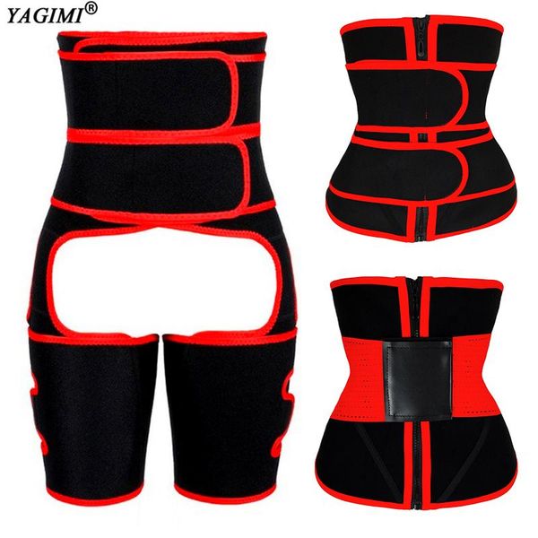 women's shapers yagimi waist trainer and leg shaper corset sweat belt slimming weight lose girdles women body curve trimmer shapewear, Black;white